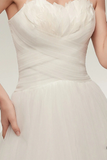 Sweetheart Feather Sweeping Train White Wedding Dress