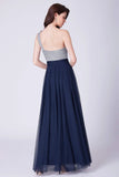 Flowy One Shoulder Navy Blue Tulle Long Prom Dresses, Cheap Formal Dresses STK15232