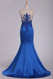 2024 Mermaid Evening Dresses Scoop Satin With Applique Floor PBE8PAM6