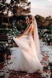 Elegant A Line V Neck Tulle Wedding Dresses With Flowers V Back Beach Wedding STKPEKH2P28