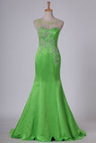 2024 Prom Dresses Mermaid Bateau Beaded Bodice Satin Sweep PE3Q7PKG