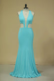 2024 V Neck Prom Dresses Mermaid With Slit Floor PZX76P5P