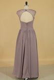 2024 Straps A Line Bridesmaid Dresses Chiffon With Beads P9DXZ1M3