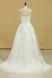 2024 Wedding Dresses Strapless Tulle With Applique A Line P7Y2DSRH