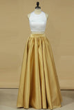 2024 Bicolor Two-Piece Halter A Line Prom Dresses Satin PX9L4MHG