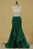 2024 High Neck Beaded Bodice Prom Dresses Mermaid Satin Sweep PG8GZHY4