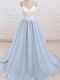 A Line Light Blue Spaghetti Straps Prom Dresses Sweetheart Long Evening Dresses