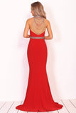 2024 Prom Dresses Mermaid High Neck Spandex With Beading PYD42DRK