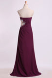 2024 Prom Dresses A Line Ruffled Bodice Beaded With Slit Floor PBSAH3RF