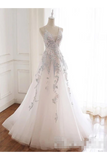 Beaded Spaghetti Strap Illusion V Neckline Wedding Dress With Colorful STKPH7CQTB3