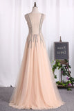 2024 Prom Dresses Scoop Open Back A Line Tulle With Beads P632QYQY