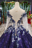 Ball Gown Ombre Sparkly Long Sleeve Sequins Prom Dresses, Quinceanera Dresses STK15066