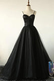 Charming Black Spaghetti Straps Sweetheart Tulle Evening Dresses, Formal STK20398