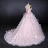 Ball Gown Strapless Sweetheart Wedding Dresses with Lace Applique, Tulle Prom Dresses STK15070