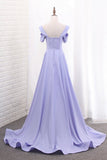 2024 Straps Satin A Line Evening Dresses Sweep PTMT7BDE