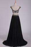 2024 Off The Shoulder Two-Piece A Line Prom Dresses Chiffon With Beading Floor P1QTBTJF