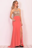 2024 Mermaid Scoop Chiffon Prom Dresses With Beads P9CELKSE