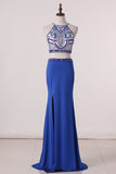 2024 Spaghetti Straps Two-Piece Spandex Prom Dresses With Beads P7TXQETT