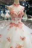 2024 New Arrival High Neck Wedding Dresses With Appliques And Pearls P1NA9YYC