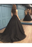 Sexy Ball Gown High Neck Black Tulle V Neck Sequins Party Dresses Prom STKPQC2HNL1