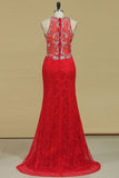 2024 Prom Dresses Mermaid Scoop Lace With Beading Sweep PTCH8B17