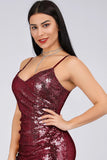 Sexy Spaghetti Straps Burgundy Sequins V Neck Party Dresses Mermaid Prom Dresses STK15358