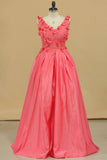 2024 Mother And Daughter Prom Dress V Neck Satin With Handmade Flowers A PSL3NGD8