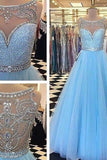 2024 New Arrival Tulle Scoop With Applique And Beaded Bodice Prom Dresses A Line PJJ6L2ZJ