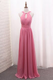 2024 Chiffon Bridesmaid Dresses Scoop A Line Floor Length With Ruffles PXP3N8YE