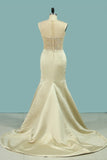 2024 Mermaid/Trumpet Satin Scoop Wedding Dress With Applique PPTRBTMX