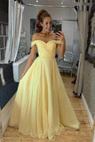 A Line Off the Shoulder Sweetheart Yellow Prom Dresses, Long Formal Dresses STK15551