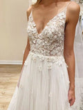 Elegant A line Spaghetti Straps V Neck Tulle Wedding Dresses, Wedding STK20411