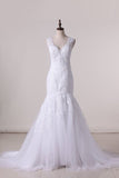 2024 Tulle Wedding Dresses V Neck With Applique Mermaid PDHJ71R6