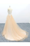 A Line Tulle Lace Appliques Sweep Train Evening Dress Senior P8NY8MA7