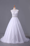 2024 White Scoop Wedding Dresses A-Line Court Train With Beads PT7EDP5C