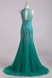 2024 Scoop Mermaid Tulle Prom Dresses Fully Beaded Bodice PE5HMCHL