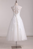 2024 New Arrival Square A Line Wedding Dresses With Applique Tulle Tea P4827DHF