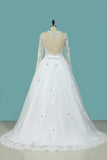 2024 A Line Scoop Wedding Dresses Long Sleeves Tulle With Applique & Beading Detachable Skirt PXY9RK7C