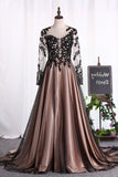 2024 Scoop Long Sleeves A Line Evening Dresses Tulle With PQKJ5QRP