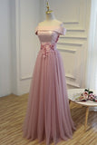 2024 Boat Neck Tulle With Applique Prom Dresses A Line P51Z8TLP