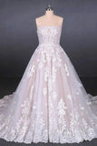 Ball Gown Strapless Wedding Dresses with Lace Applique, Lace Up Bridal Dress STK15071