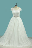 2024 Wedding Dresses A Line V Neck Lace & Tulle With PCEATMXZ