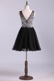 2024 V-Neck Homecoming Dresses A-Line Short Beaded PBC3PHSN