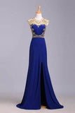 2024 Scoop Neckline Column Beaded Bodice Prom Dresses With Court Train P9327G5N