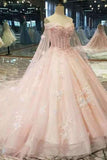 2024 New Arrival Floral Pink Wedding Dresses Off The Shoulder With Handmade Flowers PZXA3K6F