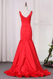 2024 Satin Mermaid Straps Evening Dresses Sweep P45DYJEB