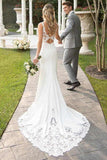 Spaghetti Straps Lace Open Back Mermaid Off White Wedding Dresses Bridal Dresses STK15416