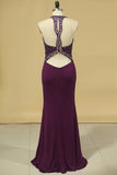 2024 Scoop Open Back Beaded Bodice Dark Royal Blue Prom Dresses Sheath PAA9FJZX