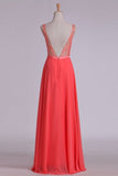 2024 New Arrival Prom Dresses A Line Bateau Chiffon With Ribbon Sweep PRMTN1MA