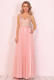 2024 A Line Spaghetti Straps Prom Dresses Chiffon With Beads PCHMT2AK